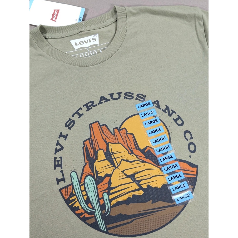 Levi's T Shirt Mens Large Olive Green Desert‎ Logo Short Sleeve NWT Cotton Blend